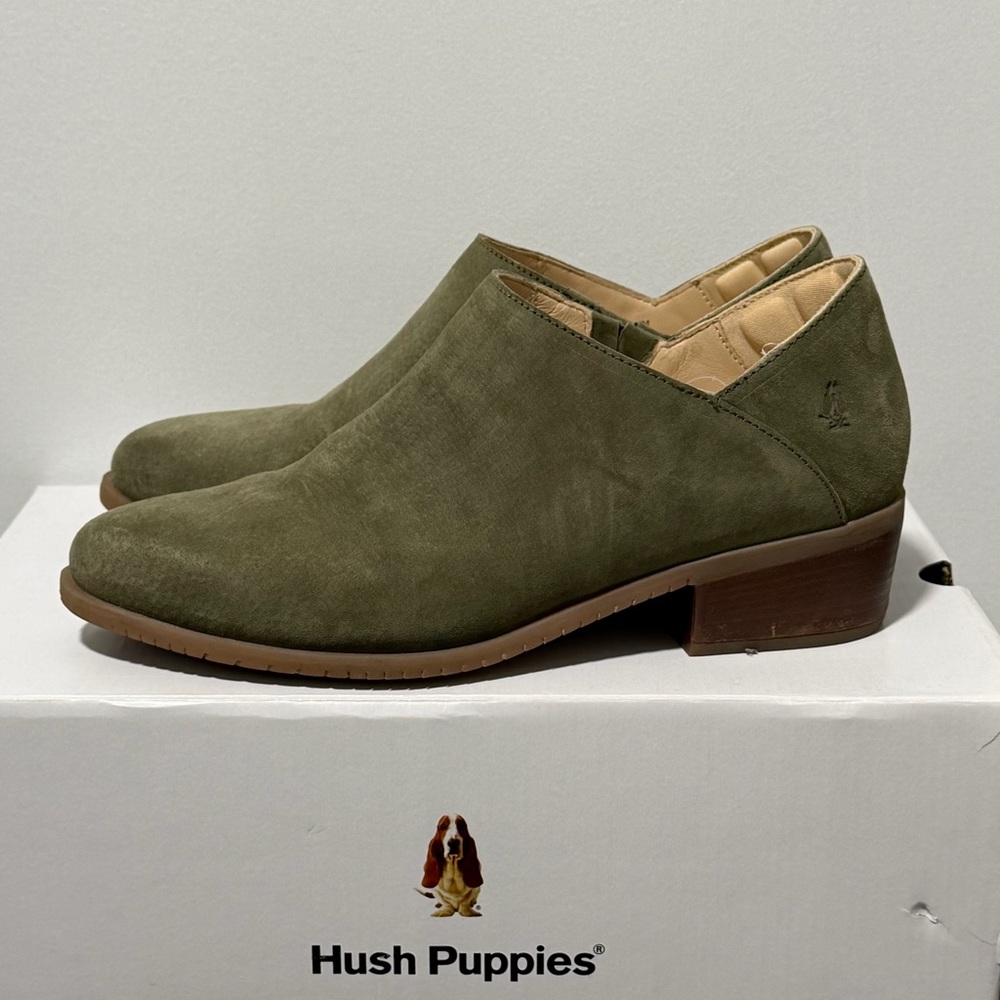 Hush Puppies Olive Boots | Booties Shooties | Size 9 | Olive Suede | Box Inc.